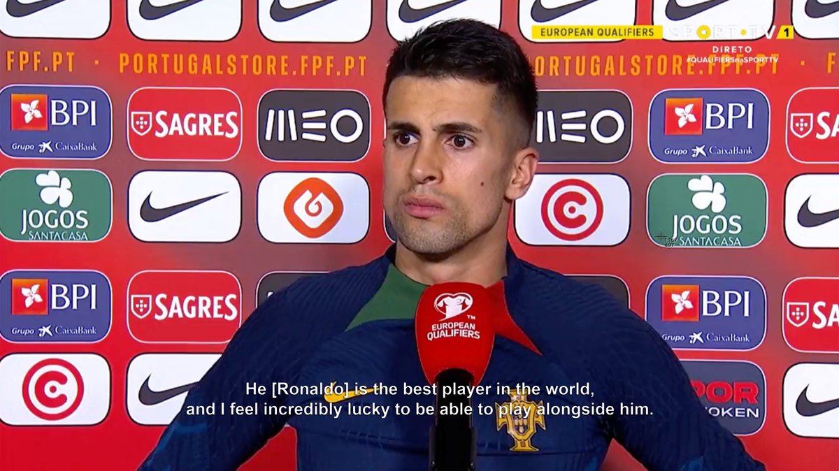 cristiano7TheG's tweet photo. Joao Cancelo's responses when the reporter asked him about Cristiano Ronaldo :

🎙️ Reporter: Does his [Ronaldo's] presence in the Portugal National Team benefit the squad? 🇵🇹

🗣️ Cancelo: Of course, it greatly benefits the squad. He's 38 and still does things that youngsters couldn't do. He trains like a beast, and there's no slowing down for him. He always motivates the squad and encourages them to give their all on the pitch. He consistently delivers for the team. We're blessed to still have him on our side.

🎙️ Reporter: What do you think about Ronaldo?

🗣️ Cancelo: I have always followed him since my childhood. He's like a big brother to me. He always pushes me to do more. He is a role model for every footballer and football fan out there. He is the best player in the world, and I feel incredibly lucky to be able to play alongside him.

Repost will be greatly appreciated. 🔁

#CR7 #Portugal #EURO2024