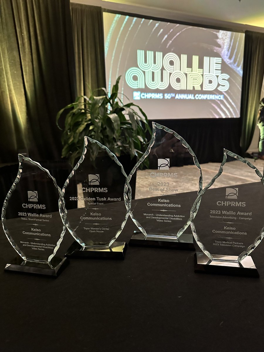 dee_grano's tweet photo. The @KelsoComm team earned several awards at #chprms50 for our work with @MonarchNC and @TryonMedical including BEST OF SHOW! @marciekelso and I would like to thank @CHPRMS, the judges, our team and CLIENTS. We are honored. https://t.co/EfS8x9u4dW