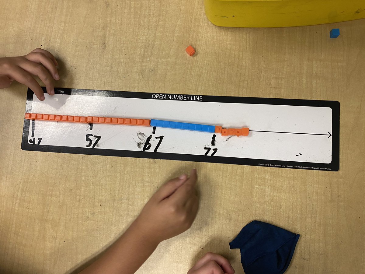 MsMacInClass's tweet image. Today the Gr 2s used number lines and base ten blocks to figure out how much greater one number is than another. Using manipulatives helps them make the jump to more conceptual open number lines.#handsonmath