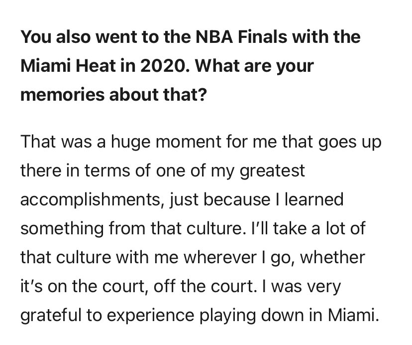 dru_star's tweet photo. “That [2020 Heat Finals run] was one of my greatest accomplishments, just because I learned something from that culture. I’ll take a lot of that culture with me wherever I go, whether it’s on the court, off the court. I was very grateful to experience playing down in Miami”@andre https://t.co/4w1WmPPslf
