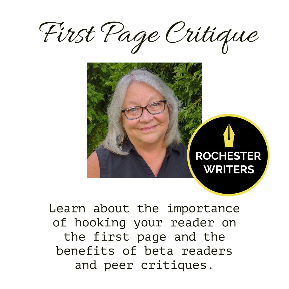RochWriters's tweet photo. 📃 First Page Critiques 📃
During the critique workshop, pages selected randomly from all of the submissions collected will be read aloud anonymously to the audience. 
❓Will the first page grab the readers’ attention?

Presented by Terry Hojnacki

#WritingCritique [1/3] https://t.co/Et7KEzvwZn
