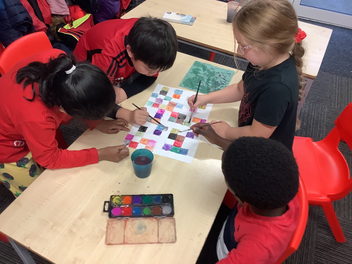 StPhilipsY4C's tweet photo. We have been learning all about Germany! We played a German game called Tennikoit! We have also been painting in groups based on the artist Gerhard Richter! @StPhilipCEAP #teamstphilips https://t.co/dfRxbtuGzT