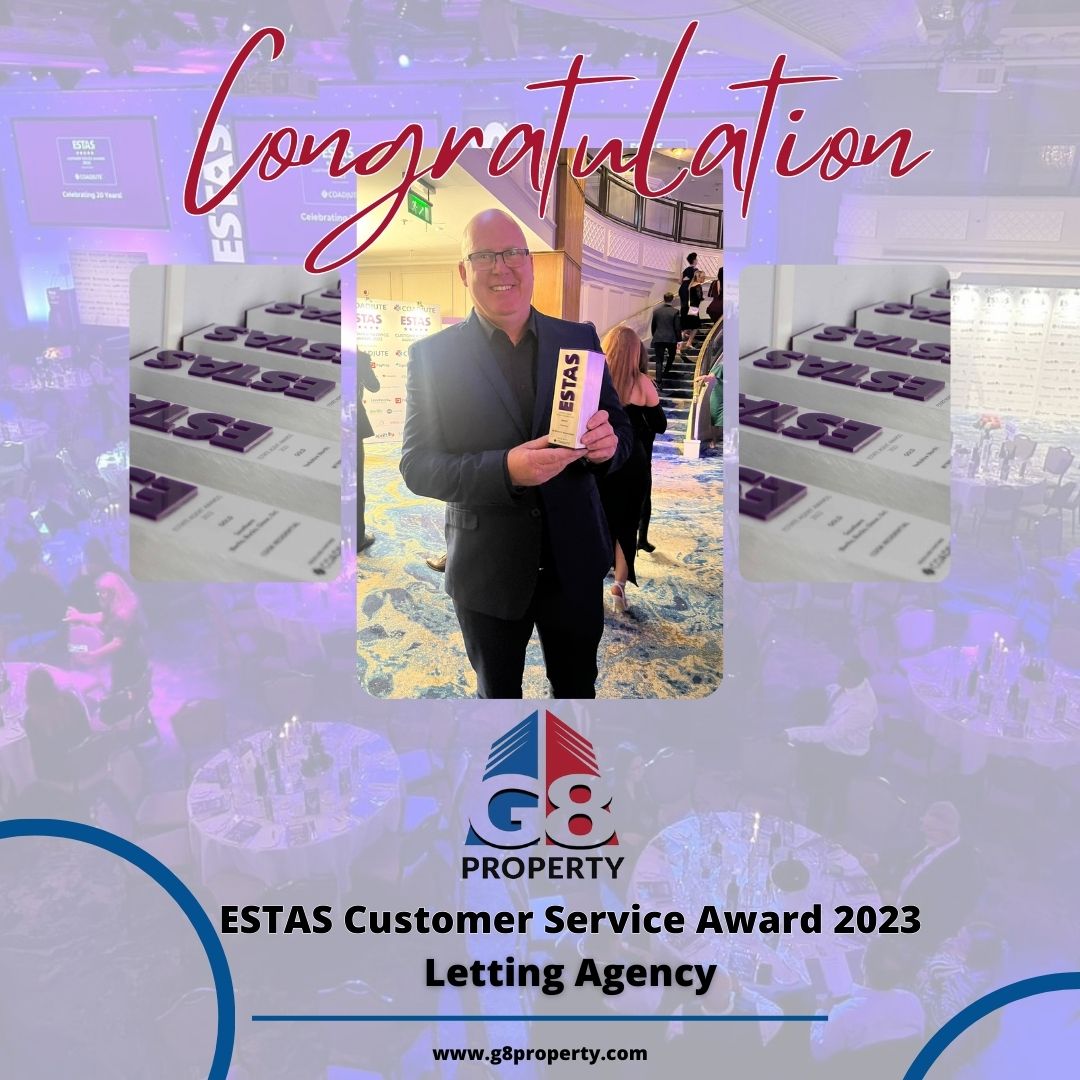 G8Property's tweet image. &quot;Proudly accepting the ESTAS Customer Service Award 2023! This incredible recognition is a testament to our unwavering commitment to provide exceptional service. Thank you to our amazing team and valued clients who make it all possible.

#G8Property #LettingAgencyUK #ESTAS2023