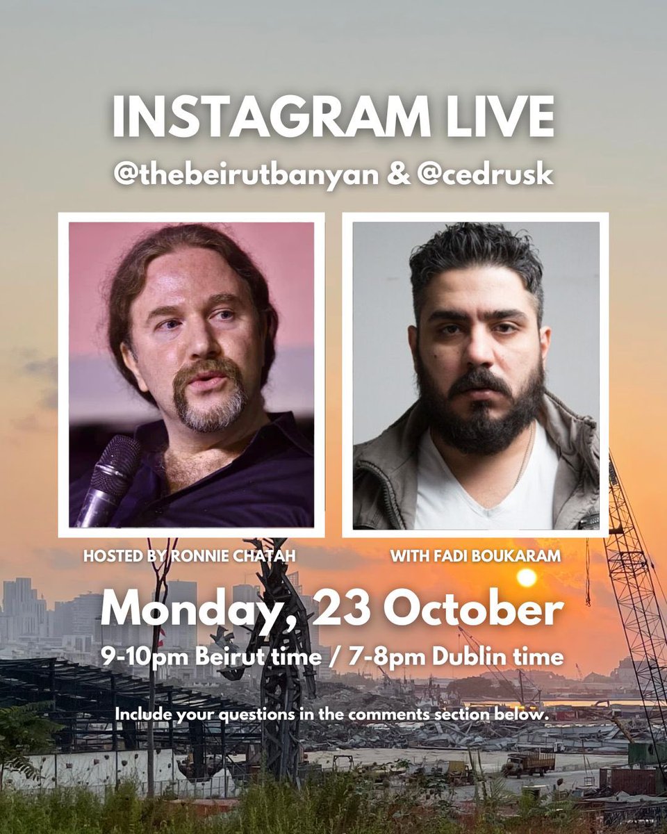 Ronnie Chatah (@thebeirutbanyan) on Twitter photo A timely discussion with the great <a href="/CedrusK/">Fadi BouKaram</a>
With the limited tools we share in communication & expression, we will discuss language and persuasion in times of heightened emotion, the difficulty in finding pragmatism when offering narrative against complexity, and the wider A timely discussion with the great <a href="/CedrusK/">Fadi BouKaram</a>
With the limited tools we share in communication & expression, we will discuss language and persuasion in times of heightened emotion, the difficulty in finding pragmatism when offering narrative against complexity, and the wider