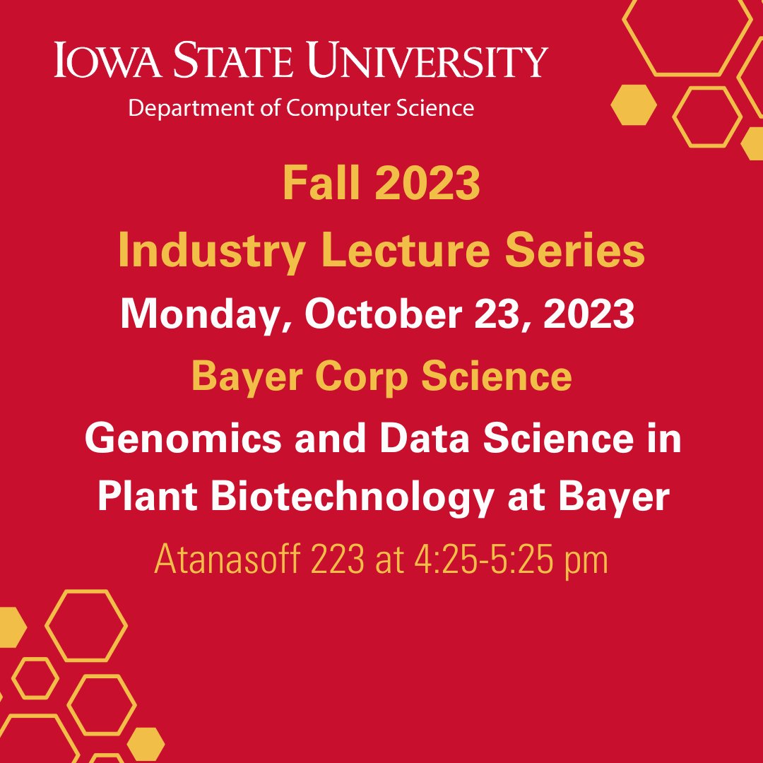 ISUComSci's tweet image. Dive into the world of Crop Science, Data Science &amp;amp; Analytics, and Genomics at Bayer Crop Science. Explore insect control discovery and plant genomics—innovation in action! 🌾 #BayerCropScience #DataScience #Genomics #Innovation #ISUEvent