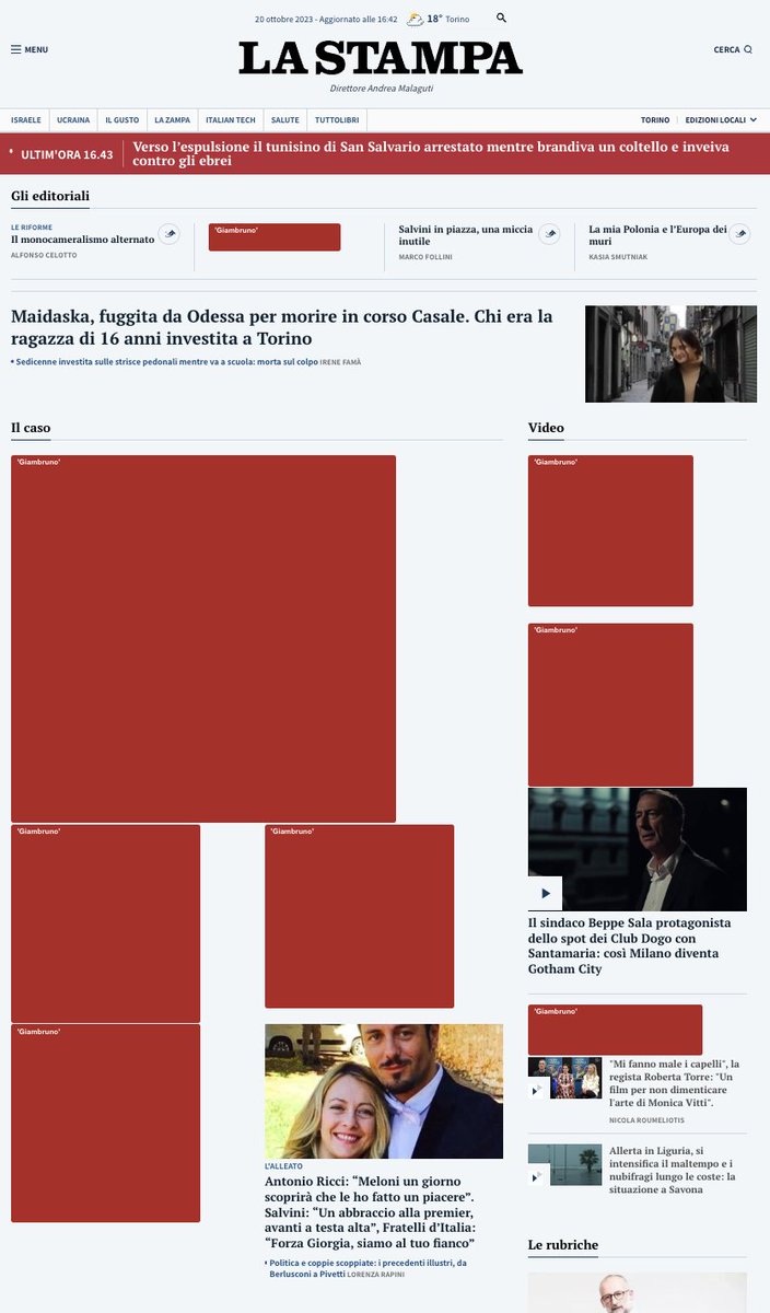 carlo_canepa's tweet photo. Ho nascosto gli articoli che parlano di “Giambruno” con un’estensione anti-spoiler su Google Chrome. Ecco come mi appaiono adesso le homepage di Repubblica, Corriere e Stampa: https://t.co/Frja7oiPNe