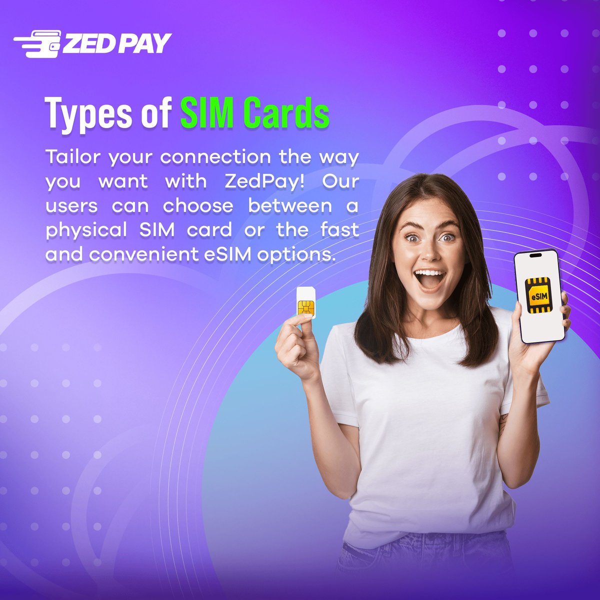 ZedPayCo's tweet photo. Discover communication freedom with ZedPay! Learn which SIM card type suits you, find out how to place an order, and understand the activation process. #ZedPay #eSIM #MobileConnection #Innovation #Future #Mobile https://t.co/YQW7AkjUun