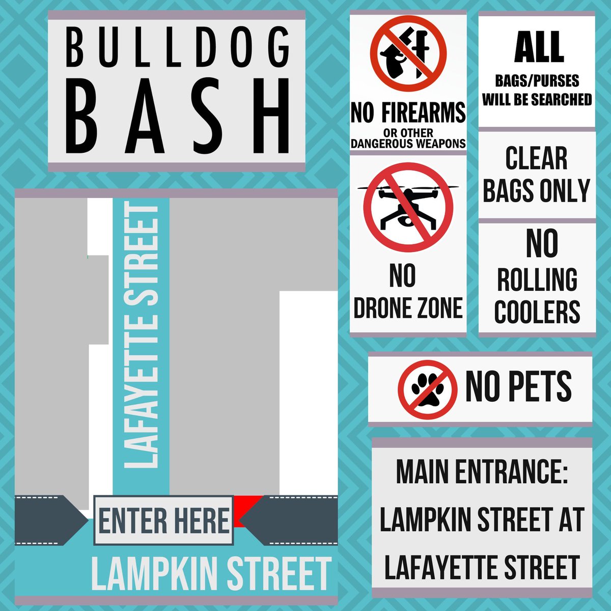 Starkville_PD's tweet photo. CONCERT MAIN ENTRANCE: Lampkin and Lafayette. ALL bags and carried items checked. No firearms, weapons, or illegal items.
GATES: Main opens at 3:30pm, North opens at 4pm, VIP opens at 6pm
@msubulldogbash @msu_sa #BulldogBash #BulldogBash2023 #MSUBulldogBash https://t.co/OR9lzErVaU