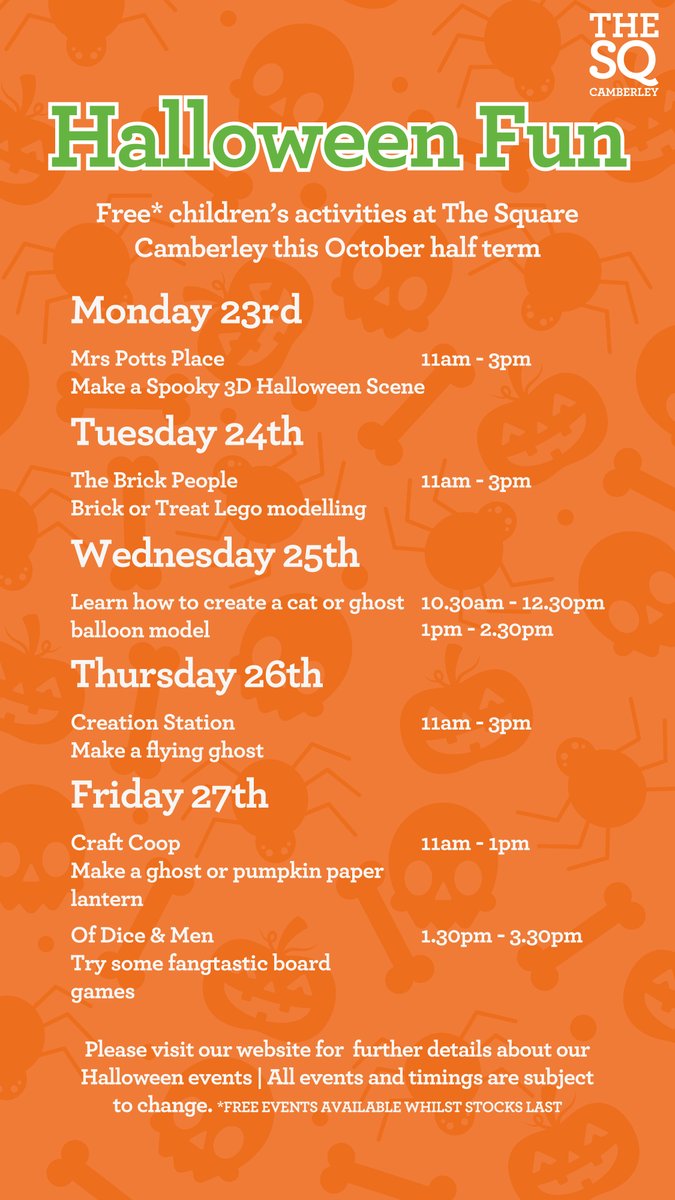 Check out the amazing selection of activities on offer this half term at The Square. 
#LoveCamberley