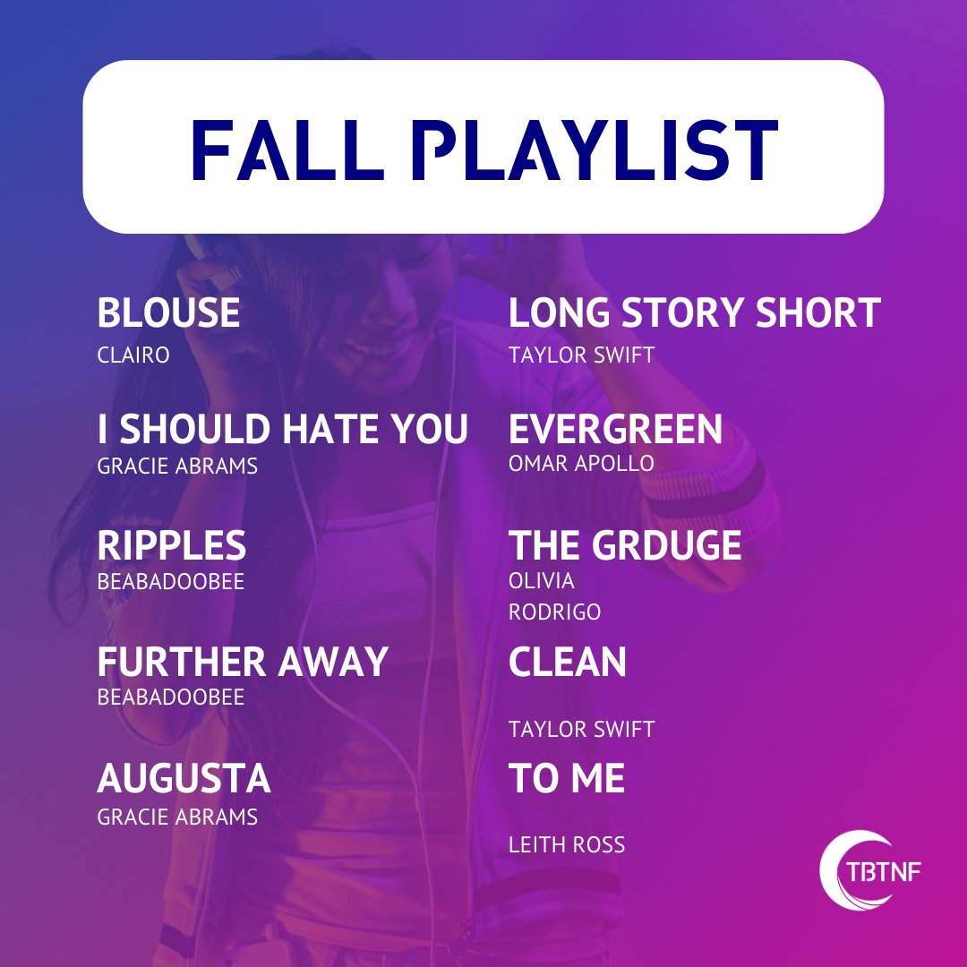 TBTNFoundation's tweet image. Top picks for your #fallplaylist! 🕺🏼 What are you listening to on repeat?

#TBTN #TakeBackTheNight #EndSexualViolence #EndTheSilence #BreakTheCycle