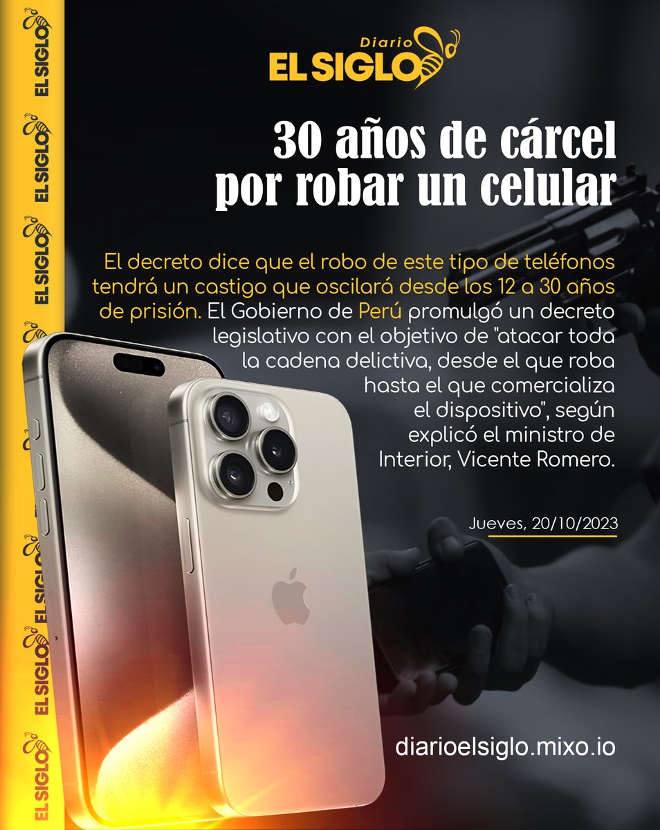 ElSigloec's tweet photo. En #Peru  castigaran con 30 años de prisión por el robo de un celular. https://t.co/fHefojgj7j