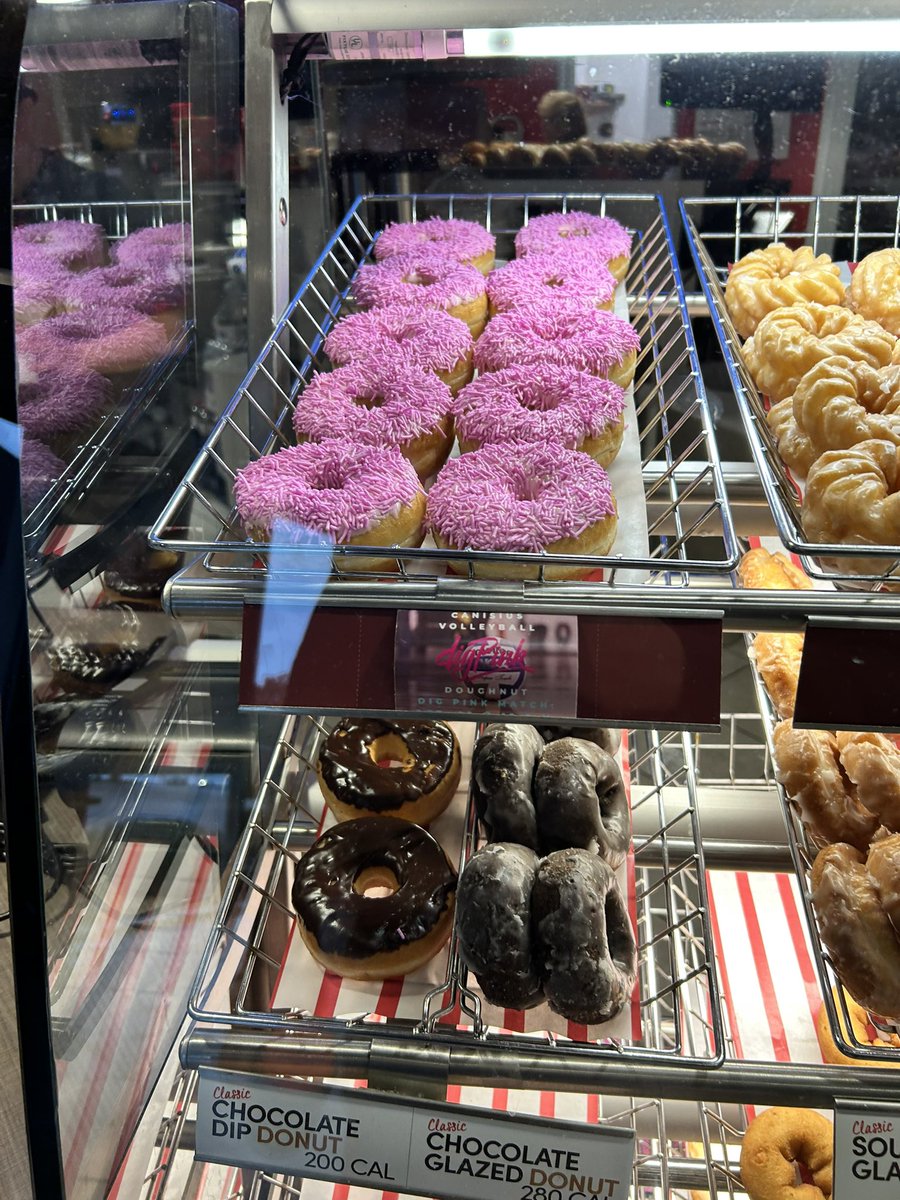 GriffVolleyball's tweet photo. 🌸#Griffs in Pink🌸

Special Dig Pink doughnuts are at Tim Hortons along with shirts, I Fight For cards and raffle tickets to win a signed pink jersey outside of the library! 

Come out Sunday at 12 p.m. to support us in our Pink Game against Quinnipiac! 

@SideOutFndn https://t.co/3eowpOsNNE