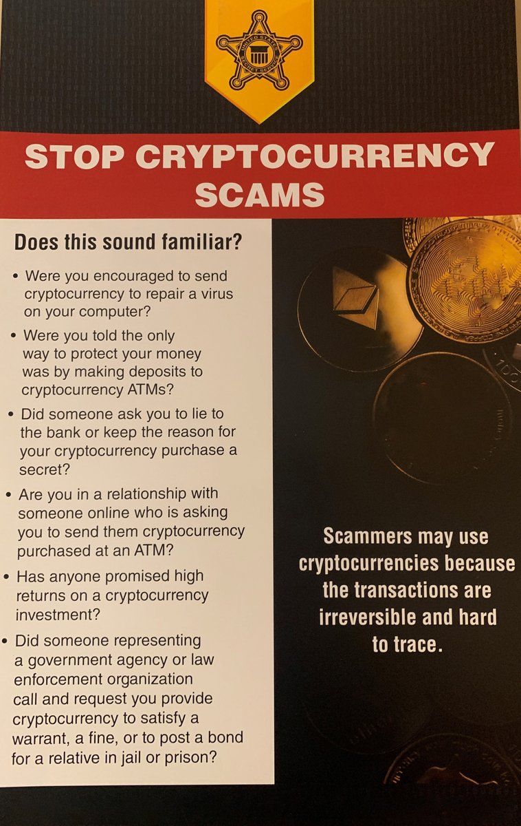 The use of cryptocurrency ATMs in fraud is on the rise. Secret Service  agents and our partners have placed more than 200 flyers near cryptocurrency  ATMS in the DC area to alert