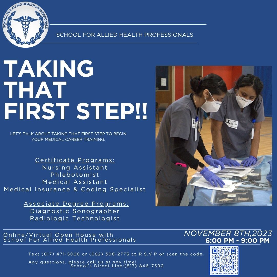 SFAHP_School's tweet image. Join us November 8th,2023 at 6pm to dive deeper into a new opportunity to better your career journey!!
#medicalschool #Nursingassistantprogram #medicalassistantprogram #SFAHP
#Radiologic #Sonographer