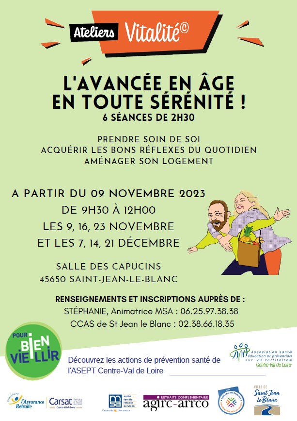 Préserver le plus longtemps possible son capital santé, aborder les différentes problématiques liées au vieillissement, développer du lien social, identifier les besoins et trouver des solutions.

Le programme s’adresse aux séniors de plus de 55 ans