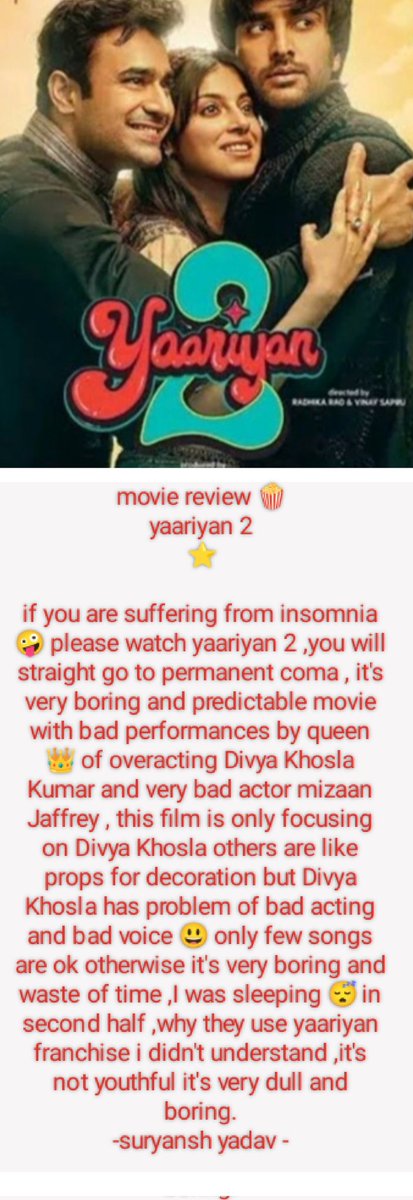 Movie review 🍿 Yaariyan 2 ⭐ #PAKvsAUS #IsraelTerorrist #SpiderMan2 #IsraelAttack #غزة_تستغيث #IsraelAttack #GazaHospital #Bitcoin #SuperMarioBrosWonder #Israel #IStandWithIsrael