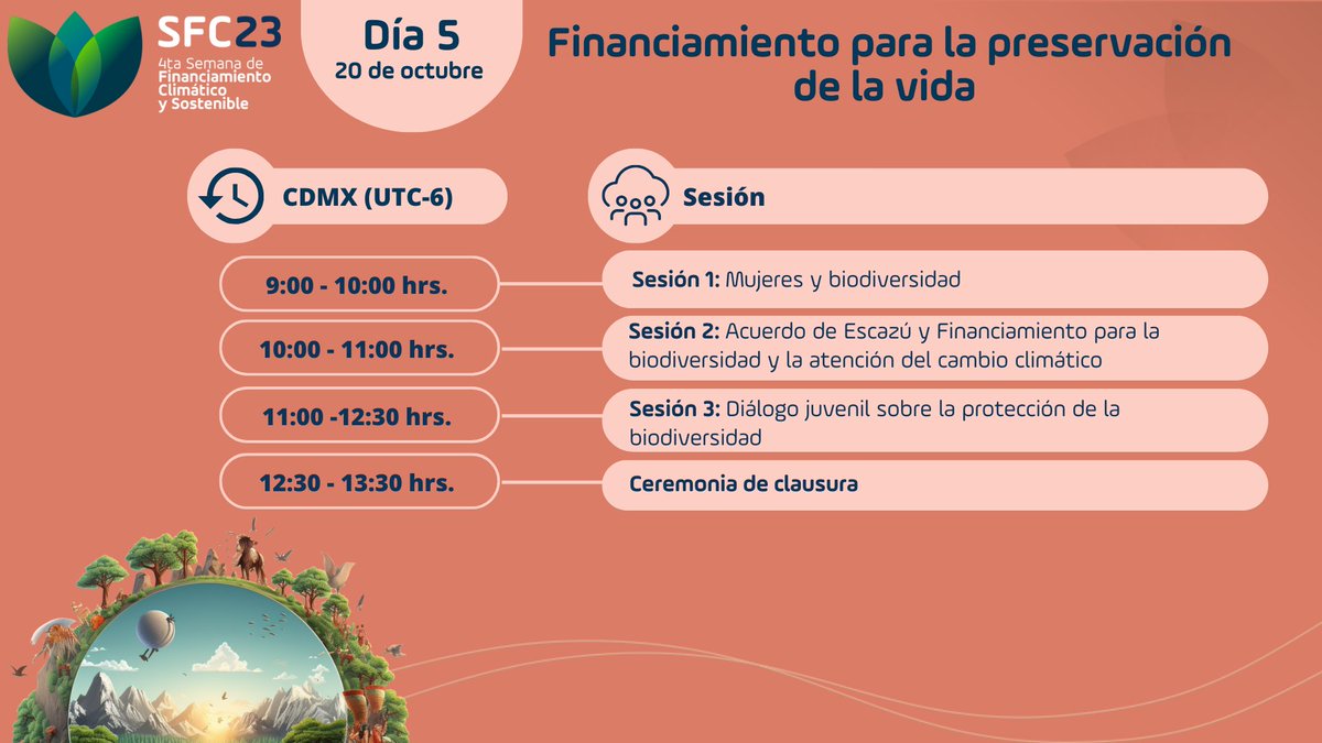 CEMDA's tweet photo. 📢 ¿Quieres saber qué tenemos preparado para el día 5 de la Semana de Financiamiento Climático y Sostenible 2023?

¡Sé parte de la conversación sobre el "Financiamiento para la preservación de la vida" el día viernes 19 de octubre!

🔗 https://t.co/LIminEET7m https://t.co/UEQ2ZoBn1Q