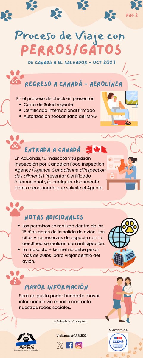 APES503's tweet image. Viajando con tus mascotas (perros o gatos) desde 🇨🇦 a 🇸🇻? toma en cuenta estas recomendaciones 

#travelingwithpets
#viajandoconperros
#diasporasalvadoreña
#animalistasdecorazon 
#Infografía  #apes503