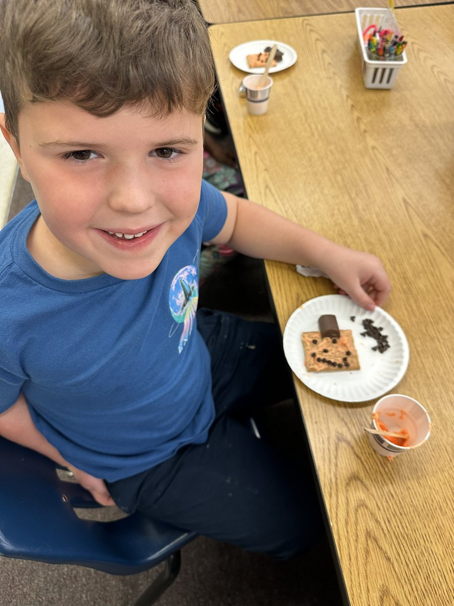 VaughanKinder's tweet photo. What’s the best way to end a day of learning about characters and settings with the book “Spookley the Square Pumpkin”?  Make an edible version of course!  #soaron https://t.co/7b6DdkBWzs