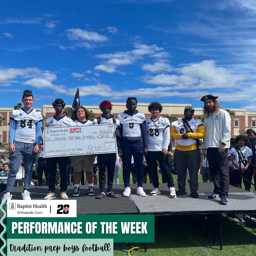 AHOY!! We have a new <a href="/BaptistHealthSF/">Baptist Health</a>  Performance of the Week! 🏴‍☠️

Congratulations to the Tradition Prep Boys Football Team. The team is currently 4-2 on after going winless a year ago in their first ever season. 

The team will receive a $500 check courtesy of Baptist Health 🤑