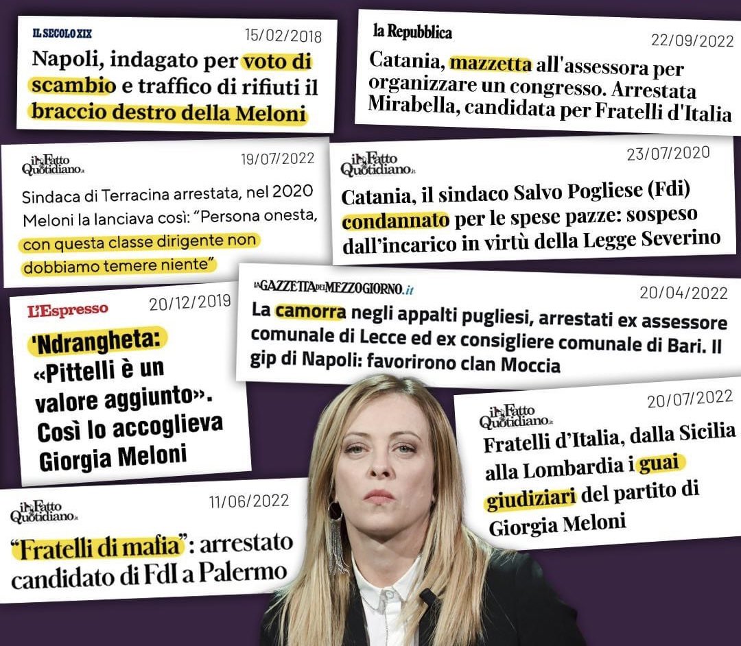 Della fine della relazione amorosa tra #Meloni e #Giambruno a me non frega nulla. Mi preoccupano invece le relazioni tra la Presidente del Consiglio, i fascisti e i malavitosi. Ecco alcuni dei fatti, ignorati dai media nazionali, che avrebbero dovuto fare decisamente più rumore👇