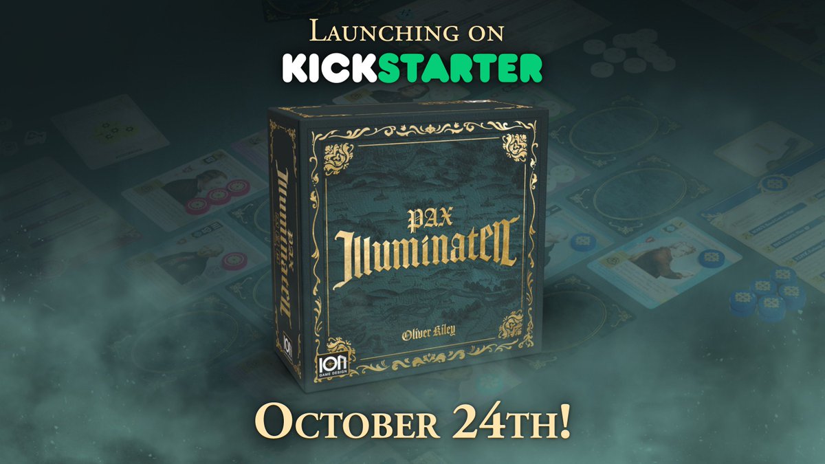 OliverKiley's tweet photo. Excited to announce that my game Pax Illuminaten from @IonGameDesign goes live on Kickstarter October 24th!  That's next week!  So excited.  Check out the linked pre-launch kickstarter page and share the secret with your accomplices ;)
https://t.co/vX6olzWc4e https://t.co/3J5wUIEAJX