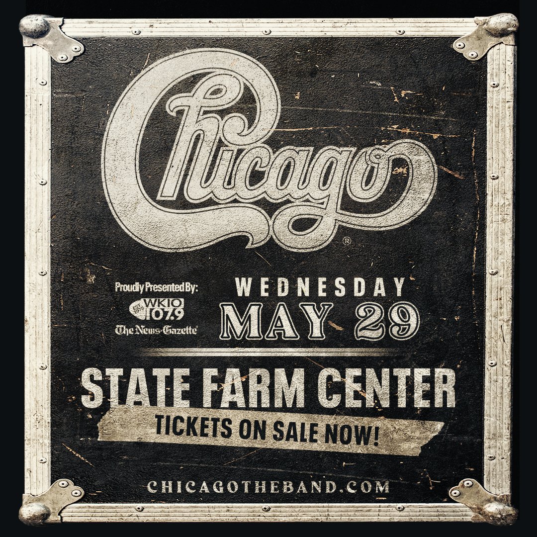 Tickets are on sale NOW for @chicagotheband in concert at State Farm Center on Wednesday, May 29! Don't miss this return engagement of one of the most celebrated bands of all time!