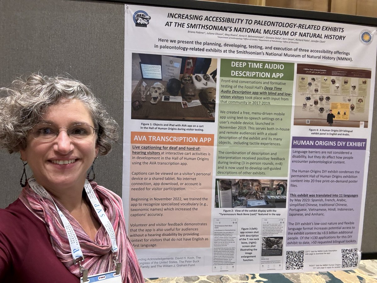 Want to learn more about three efforts to increase accessibility in two paleontology-related exhibits at <a href="/NMNH/">Smithsonian NMNH</a>? Come see our poster (B185) in the #2023SVP Education and Outreach poster session! <a href="/julipants/">Juliana Olsson</a>, <a href="/behrensakb/">Anna Behrensmeyer</a>, &amp; I will be there this afternoon to chat &amp; answer questions.