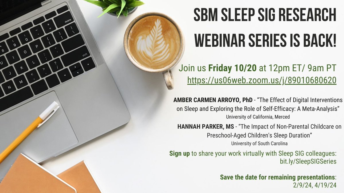 TODAY!! Join us at 12 EST to hear about sleep projects from <a href="/Hannah_Parker96/">Hannah Parker, MS</a> and <a href="/AmberCarmenA/">Amber Carmen Arroyo, PhD</a> !