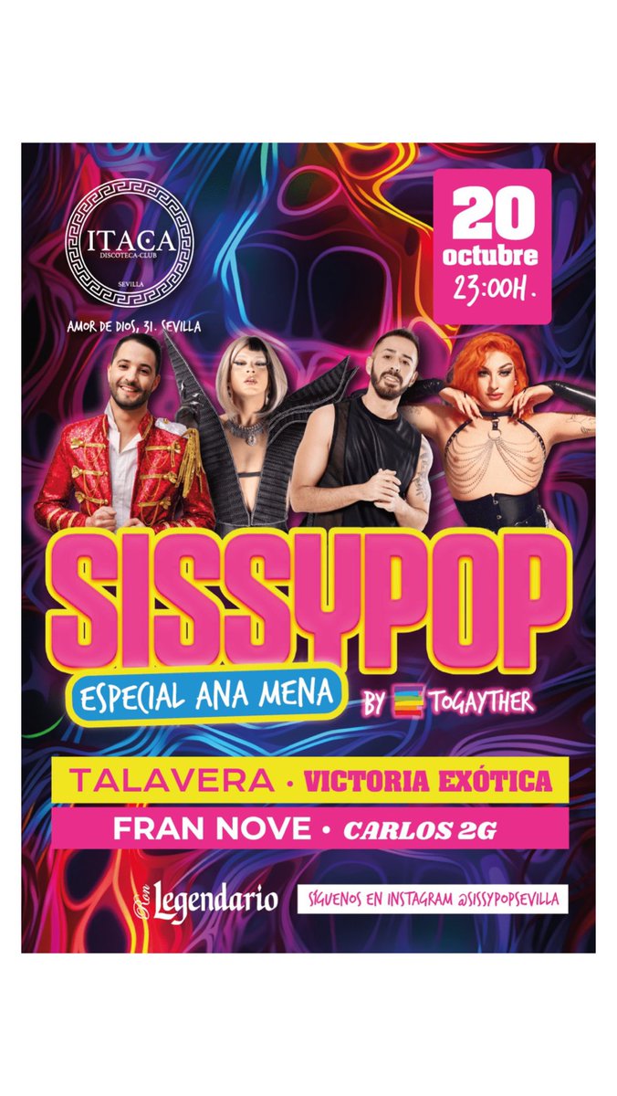 frannovesoyyo's tweet photo. Esta noche, bailamos en Sevilla con @Togayther_ES #sissypop https://t.co/sZea6LfDnu