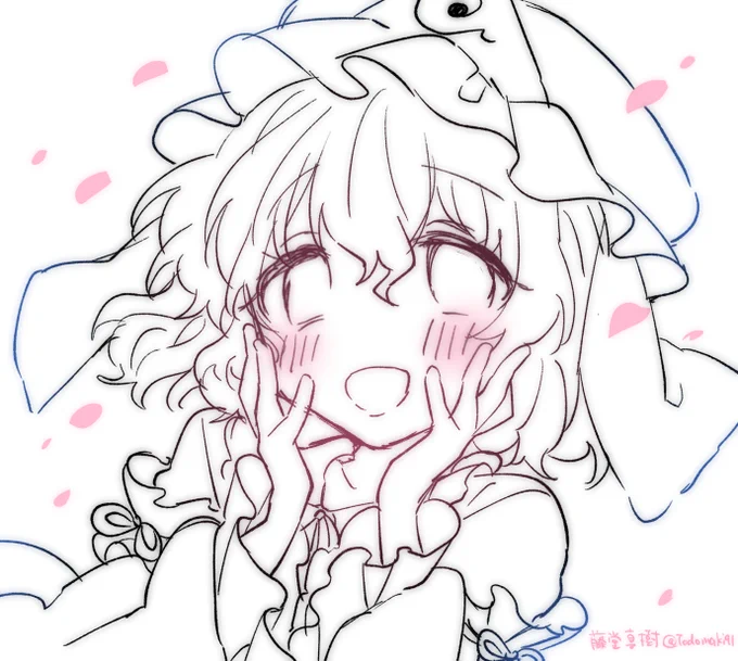 寝る前落書き ゆゆこちゃん描いてて楽しいな…🌸 #東方Project #西行寺幽々子