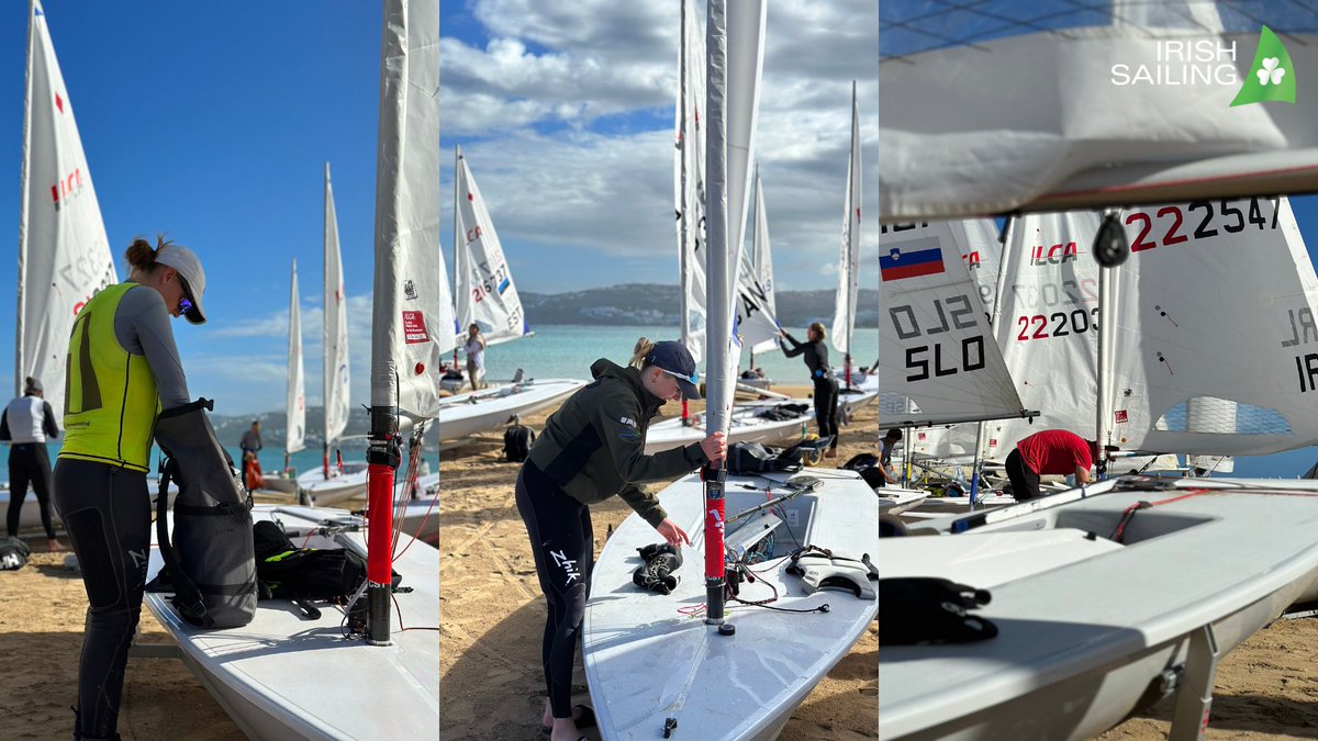 Irish_Sailing's tweet photo. Irish sailors getting ready to launch on day 4 of the ILCA U21 World’s!
With Eve McMahon in the yellow 1st place bib.
Let’s go #TeamIRL ☘️💨 https://t.co/Vaq69D3AUY