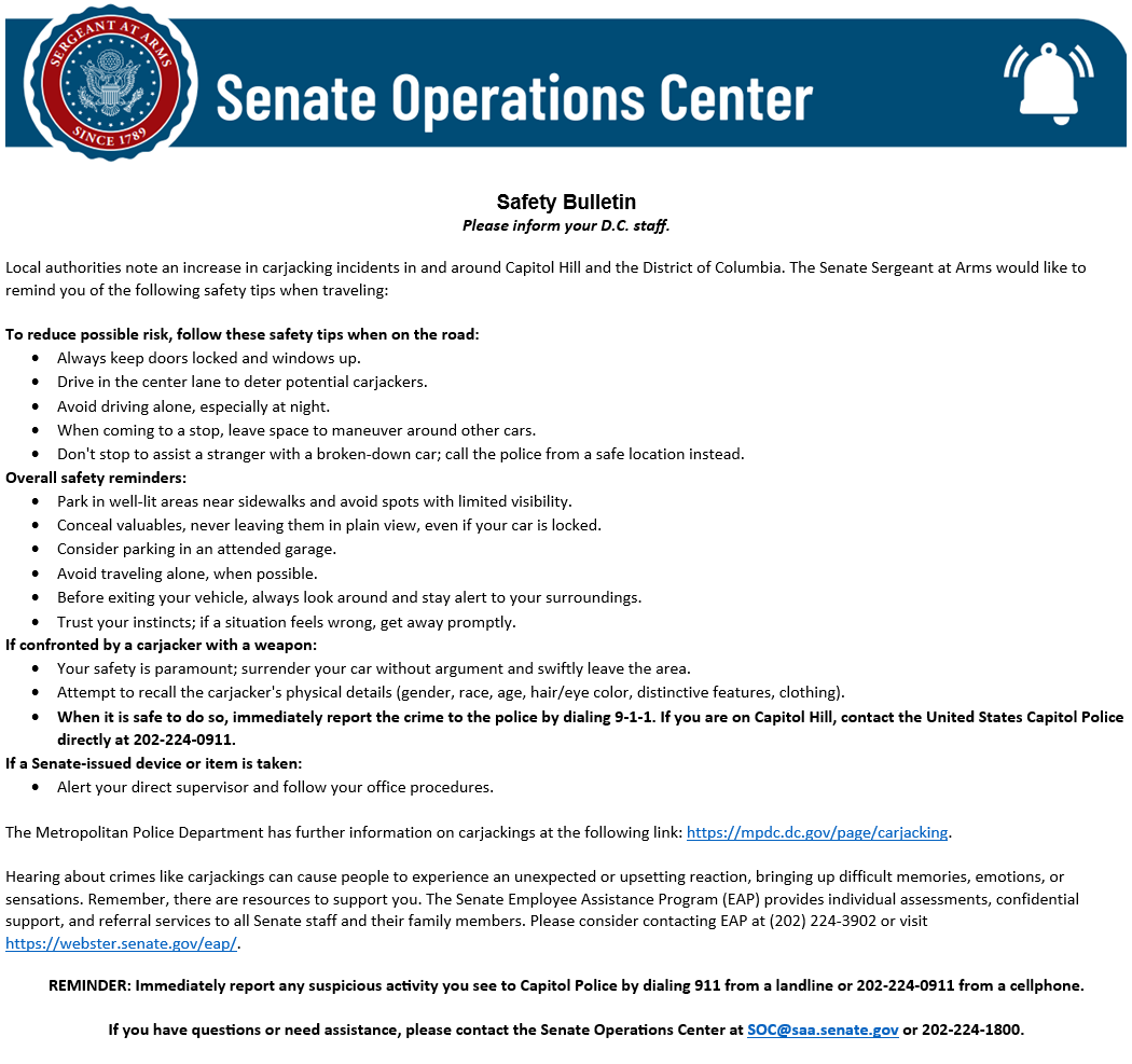 Senate security just sent this around to all Senate staff...