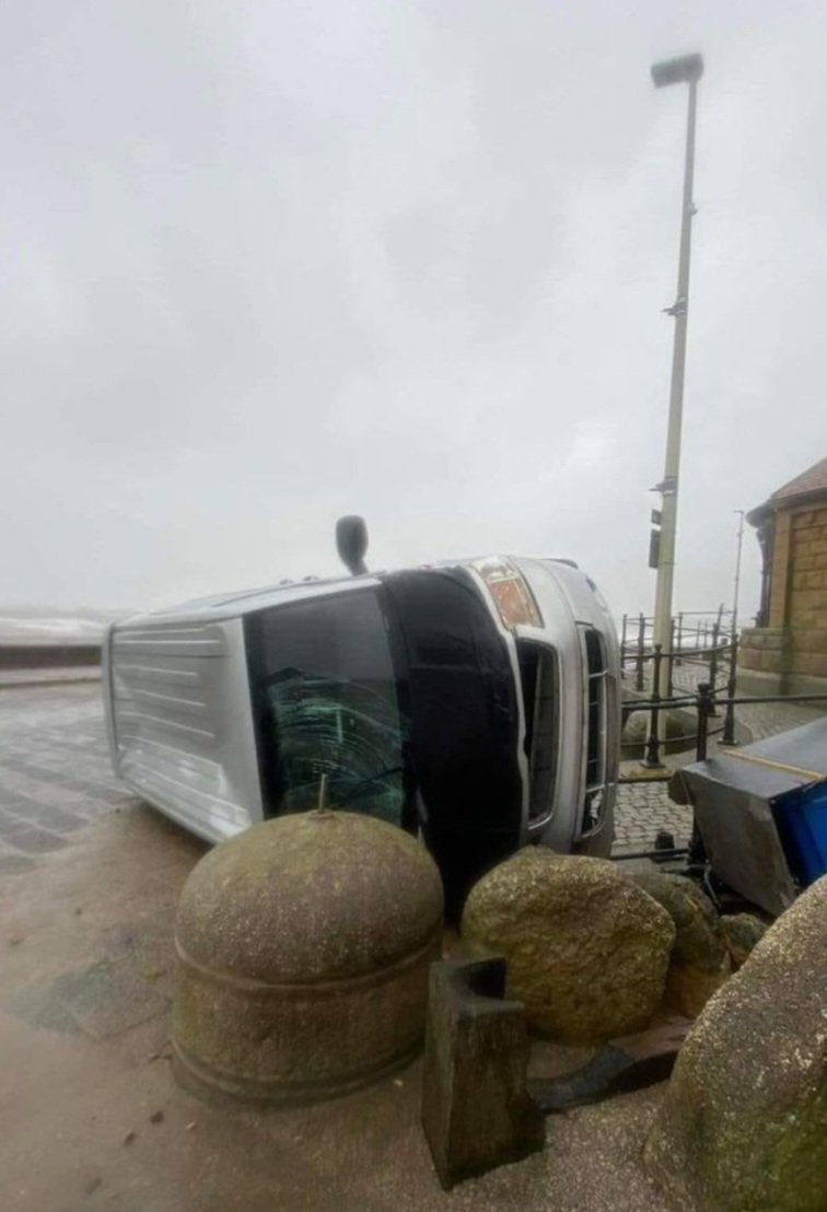 It has been a bit interesting along parts of the Yorkshire coast for most of today. This driver started to go round the Marine Drive at Scarborough, but Nature had other ideas.