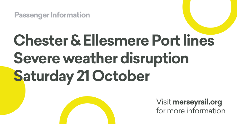 merseyrail's tweet image. ⚠️ Due to ongoing severe weather in the South Wirral area, on Saturday 21 October a limited rail replacement buses will operate from the start of service between Rock Ferry - Chester/Ellesmere Port.  

Customers are advised to only travel if necessary. 

merseyrail.org/journey-planni…