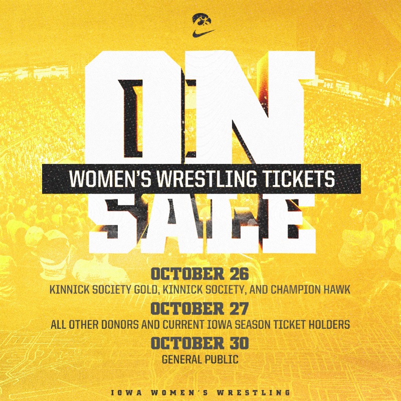 IowaW_Wrestling's tweet photo. 𝗖𝗼𝗺𝗲 𝗯𝗲 𝗮𝗽𝗮𝗿𝘁 𝗼𝗳 𝗵𝗶𝘀𝘁𝗼𝗿𝘆! 👏

Ticket Information ⬇️

#Hawkeyes