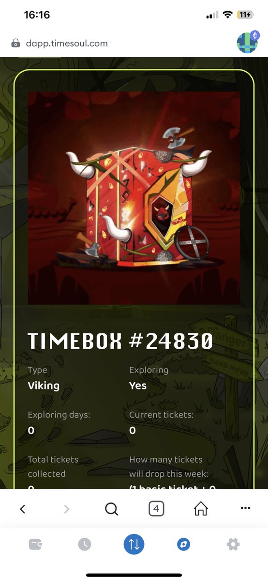 I won this awesome Viking timebox 😍 in the @timesoulcom discord. Already set to exploring so it can start earning those tasty raffle tickets. 
Thank you very much @belan_eth 🙏