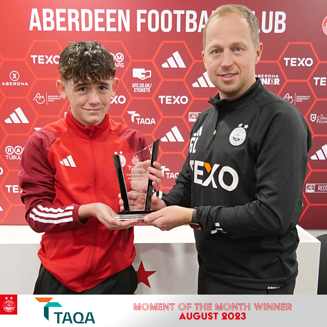 AberdeenFC's tweet photo. Our U14 side were voted as August's Moment of the Month after winning the BOAL International Tournament in The Netherlands. 

Voting is still open for September's TAQA Moment of the Month ⤵️ https://t.co/5o1zkQFhvN