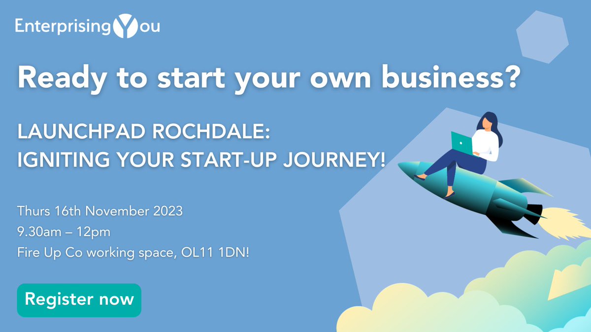 🚀 Launch your start-up journey with @EnterprisingYou at Launchpad Rochdale! Get practical advice, network, and find inspiration from fellow entrepreneurs. Register now to take the leap! ow.ly/BjrF50PZ5Qq #StartUpSuccess #Rochdale #UKSPF