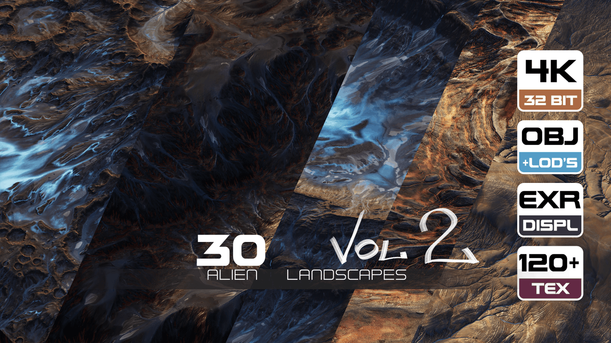 Hey guys, just prepared a pack with 30 terrain-landscapes (displacement/mesh/textures)
Get it here:
artstation.com/a/32147880
