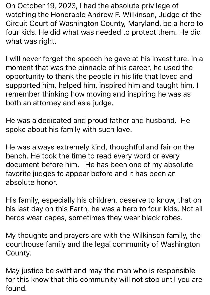 901Lulu's tweet photo. Judge Andrew Wilkinson presided over a divorce case yesterday. He awarded full custody of the four children involved to the mother. Looks like that was a solid decision on his part. Sadly, it looks like he lost his life to save theirs. Beautiful tribute. 🥺🤍 https://t.co/WnVSM3LZtQ