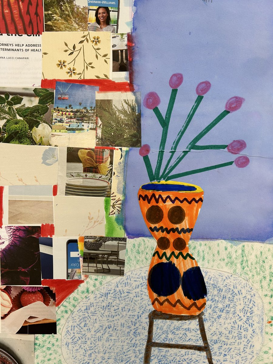 Two beautiful still lives created by 3rd grade.  Work was inspired by the artist Anna Valdez who uses bright colors and patterns throughout her artwork 🌈✏️🥰 #dasdproud #elementaryart #thirdgradeart