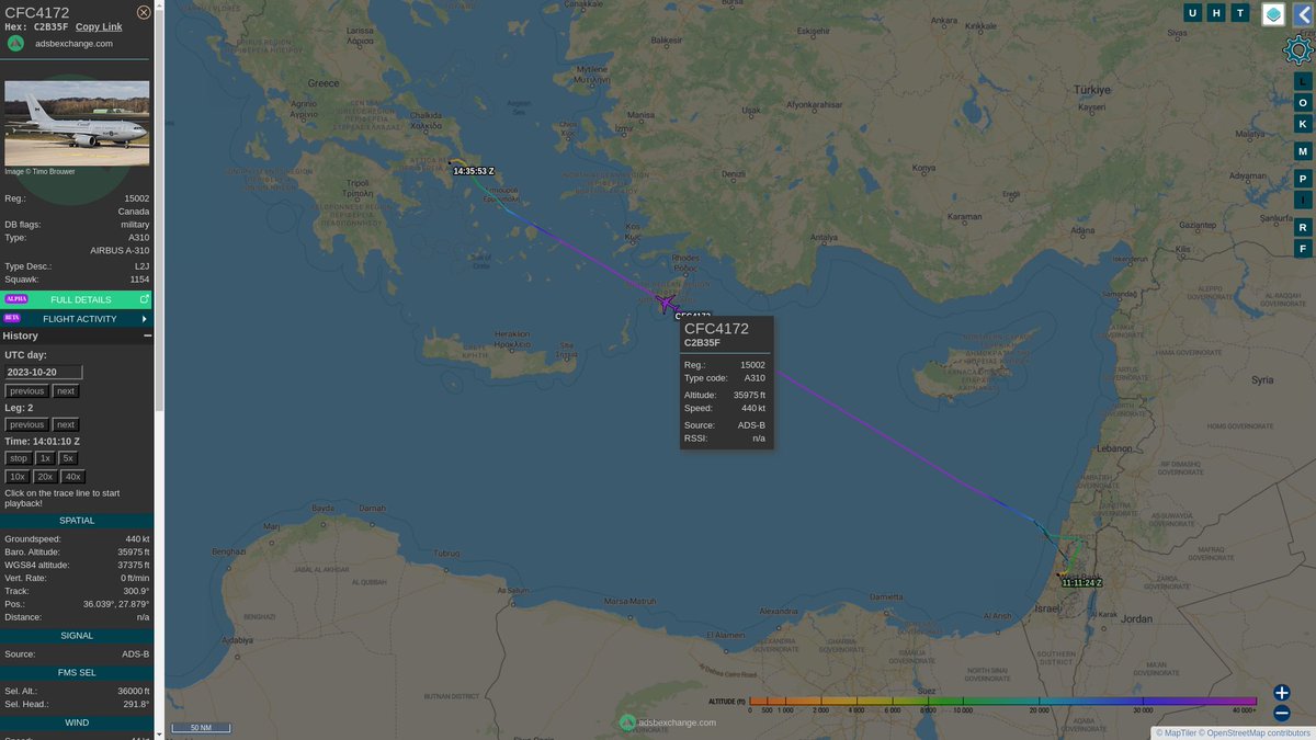 steffanwatkins's tweet photo. ๐จ๐ฆ #RCAF CC-150 Polaris 15002|#C2B35F call sign #CFC4172 departed Ben Gurion International Airport in #Israel ๐ฎ๐ฑ ~12:53Z October 20 and arrived in Athens ๐ฌ๐ท ~14:35Z, completing Canada's sixteenth #OpION evacuation flight.
https://t.co/xeRxGIrEsH https://t.co/1a0IPT2Q2M