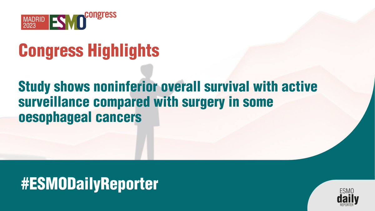 #ESMO23:SANO trial results show OS from the day of CCR is noninferior to #surgery at 2ys in patients w/ #OeasophagealCancer who underwent active surveillance after chemoradiotherapy #GIcancer <a href="/MagnusNsurgonc/">Magnus Nilsson</a>
👉ow.ly/mYuX50PZ2xQ