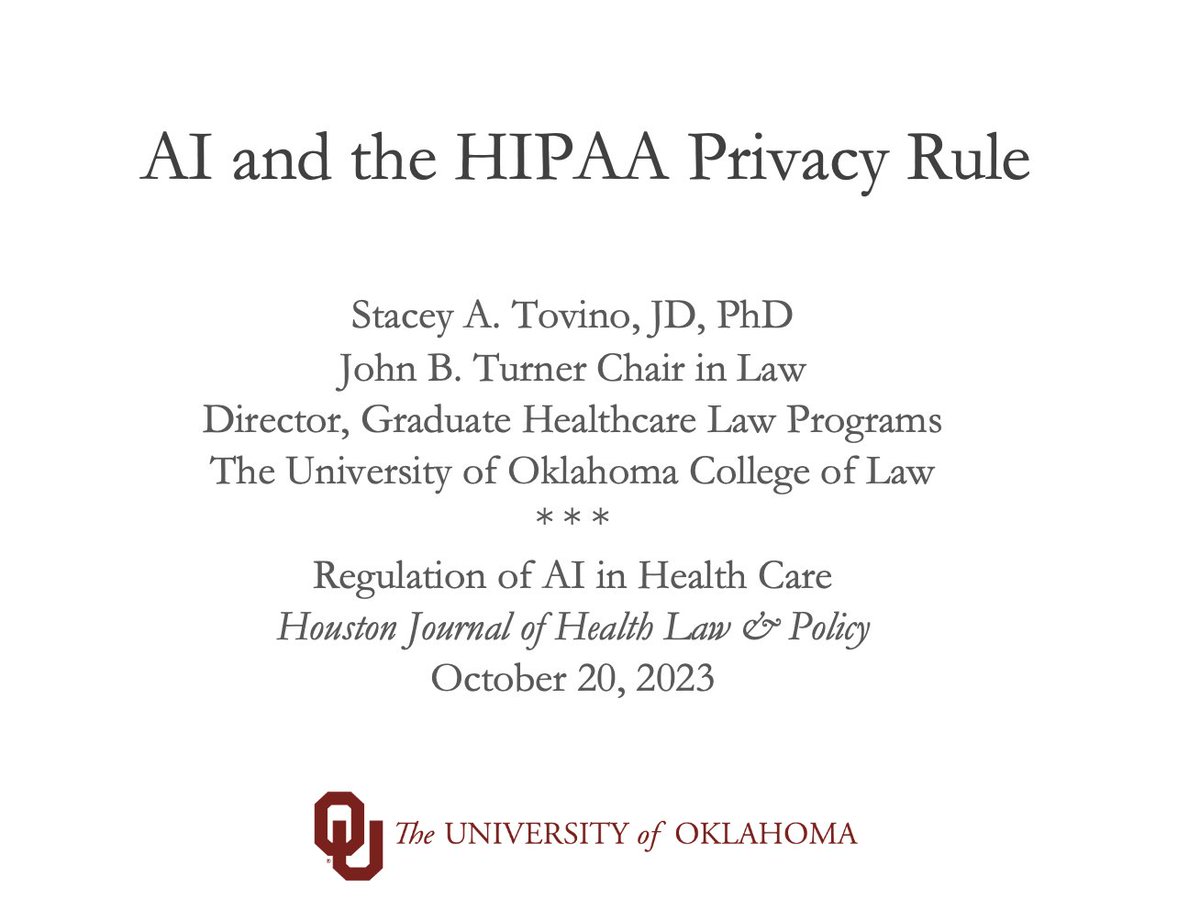 So excited to present today with @_leahrfowler,  @valblakewvulaw, @AmyCyphert, @Mahsashabani, @VNRahimzadeh, and Haavi Morreim at the @UHLAW's @HLPI_UHLC's annual symposium ('The Regulation of AI in Health Care').