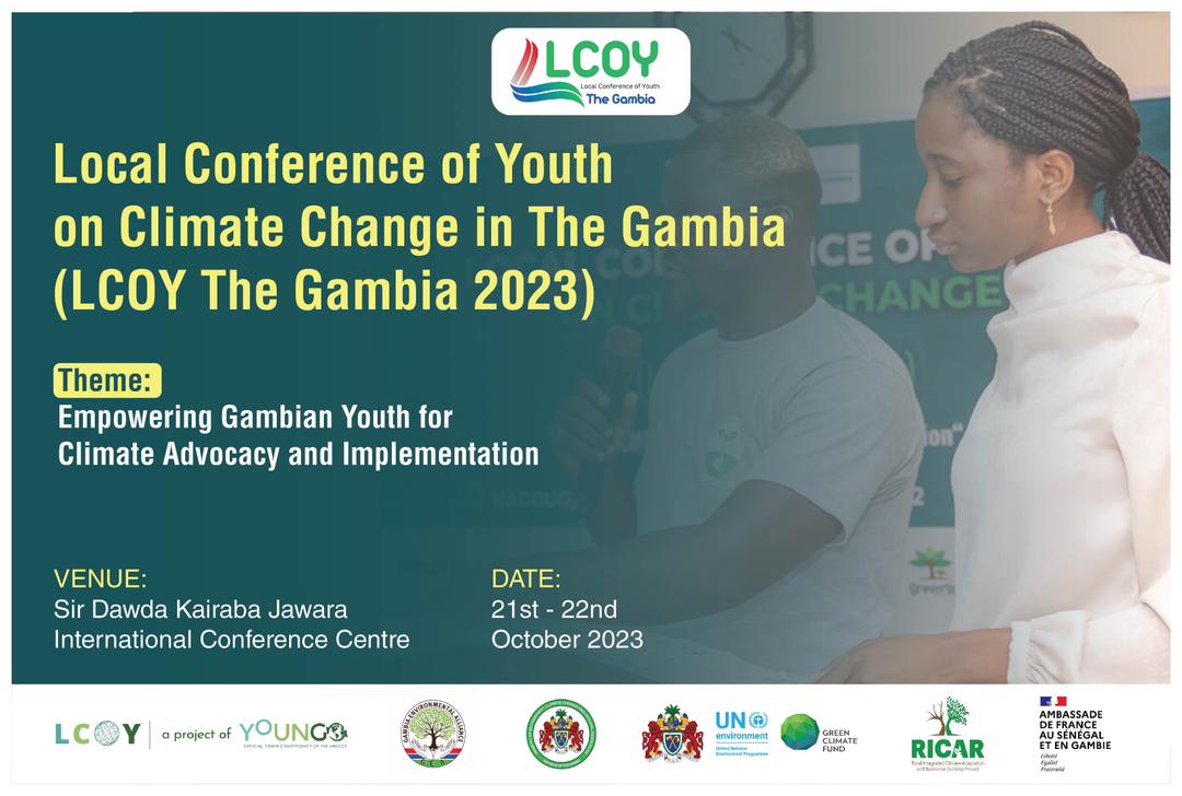 Join us TOMORROW at the International Conference Centre as we kick off the Local Conference of Youths on Climate Change in The Gambia 2023! 
#LCOYGambia2023 #ClimateAction #GMBYouth4Climate #Together4Implementation

@meccnar_gambia 
@franceingambia
@IYCM 
@AllianceGambia