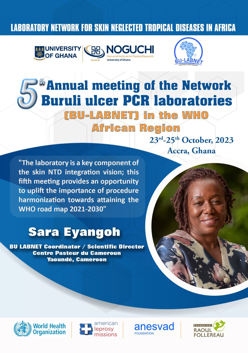 Dr. Sara Eyangoh, Scientific Director, Centre Pasteur du Cameroun, shares her message ahead of the Fifth Annual meeting of the Network Buruli ulcer PCR Laboratories (BU-LANBET) in the <a href="/WHOAFRO/">WHO African Region</a>.

Register to join the meeting online using the link below: wacren.zoom.us/meeting/regist…