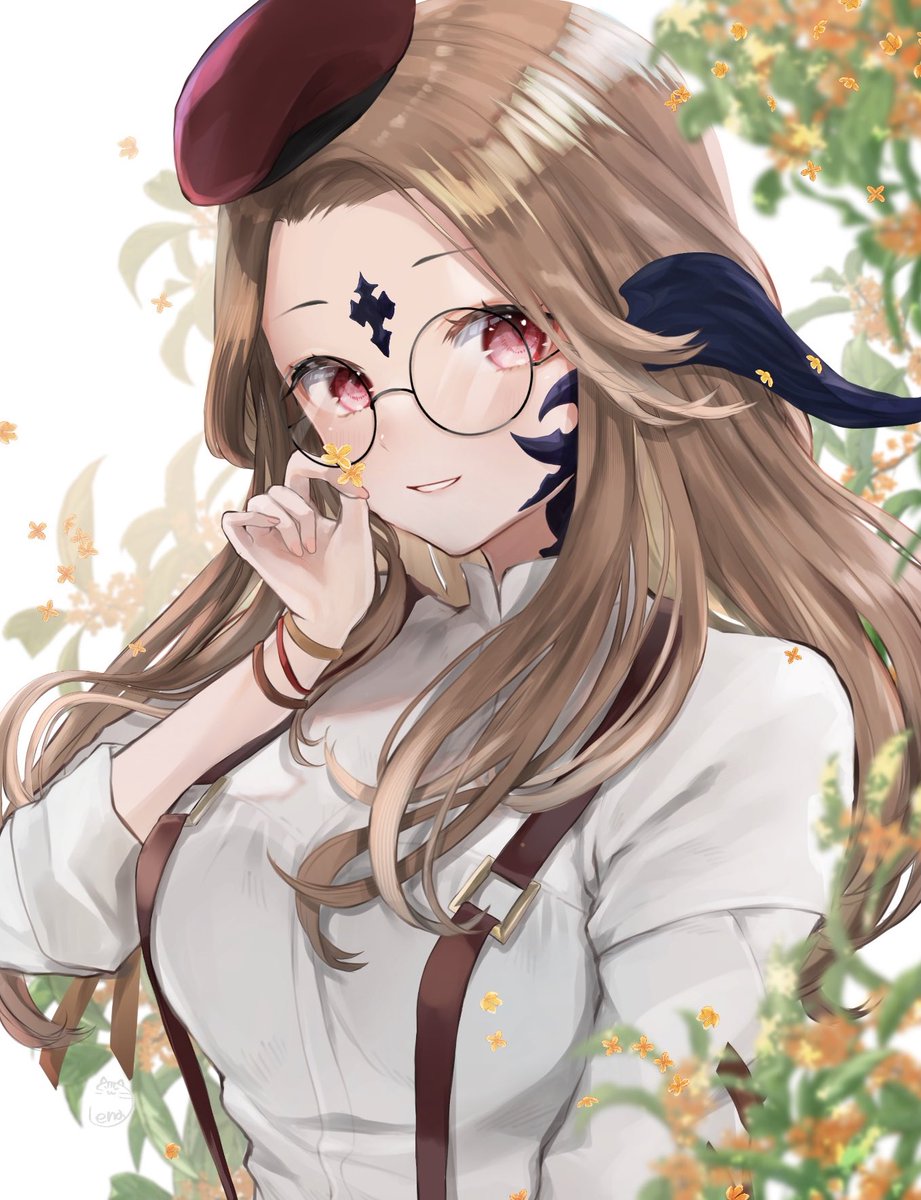 avatar (ff14) 1girl au ra solo glasses horns hat long hair  illustration images