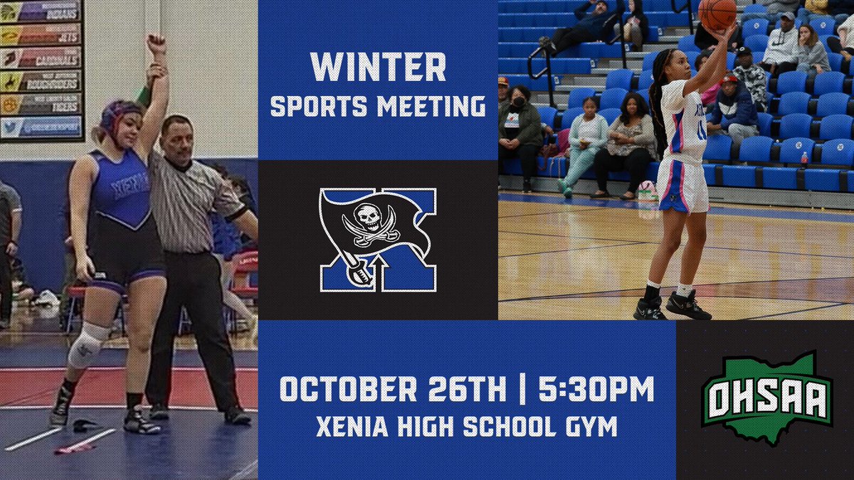 Mandatory Winter Sports Meeting for all parents and student-athletes grades 7-12 next Thursday! @XeniaBasketball @XeniaGirlsBB @XeniaSwimming @XeniaWrestling