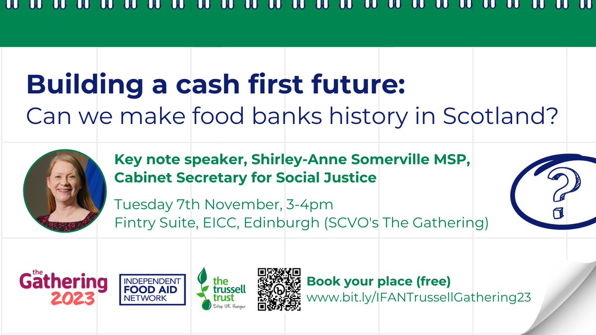 TrussellScot's tweet photo. We're excited to announce that Cabinet Secretary for Social Justice @S_A_Somerville, will be a keynote speaker at our #SCVOGathering event with @IFAN_UK on 7th Nov.
Join us to discuss how we make food banks history & deliver a #CashFirstFuture
Book here👉https://t.co/Nf6VQXPzRH https://t.co/uKDxOuVBtF
